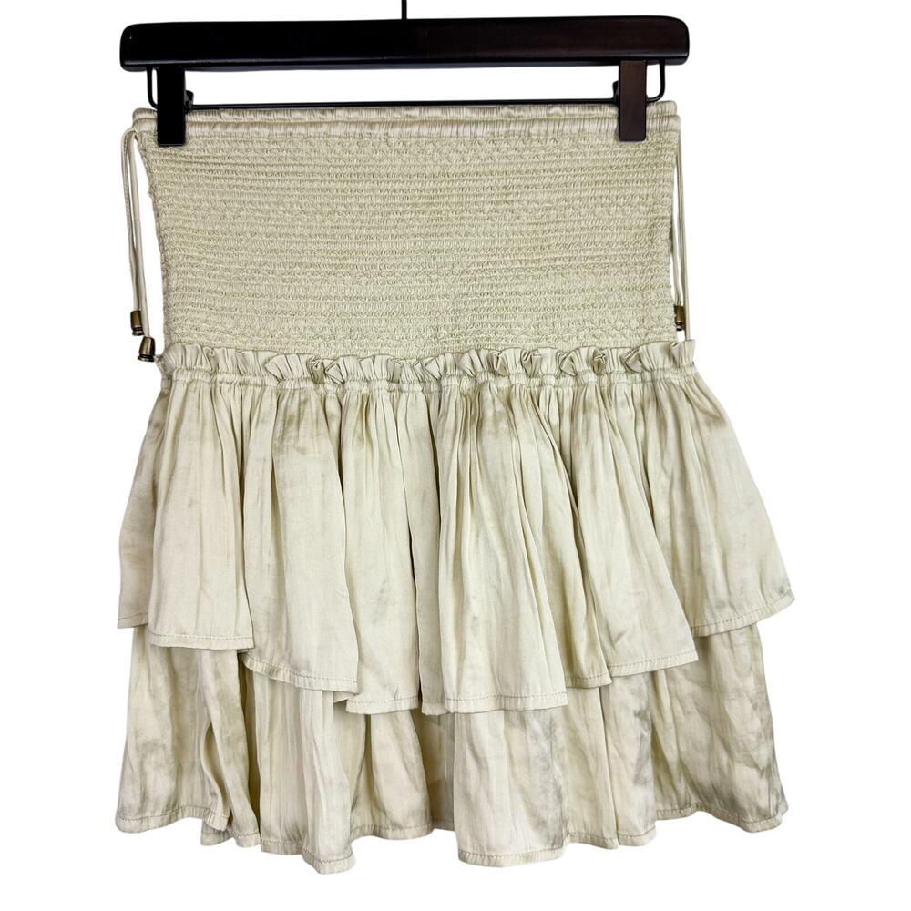 NWT Flannel America Tiered Taya Short Skirt Smocked Green Beige - Size 1 (Small)